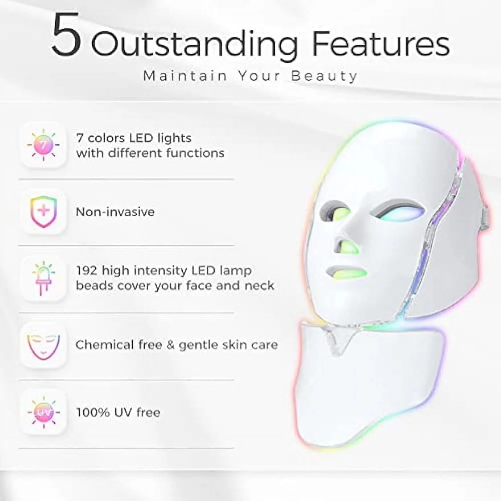 Led Face Mask Light Therapy 7 Color Led Light Therapy Facial Mask Blue Red Light Therapy for Face Acne Reduction Skin Care Mask